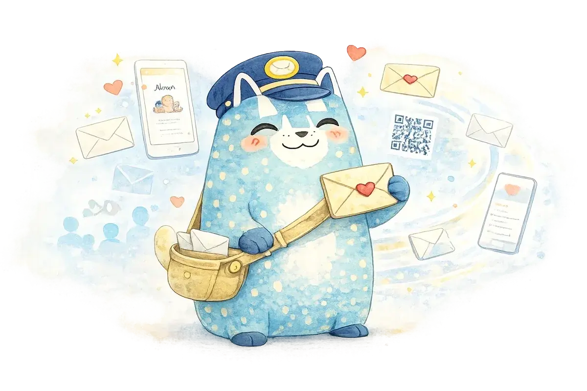 Fysiek geboortekaartje ondersteund door privé online delen en adresverzameling